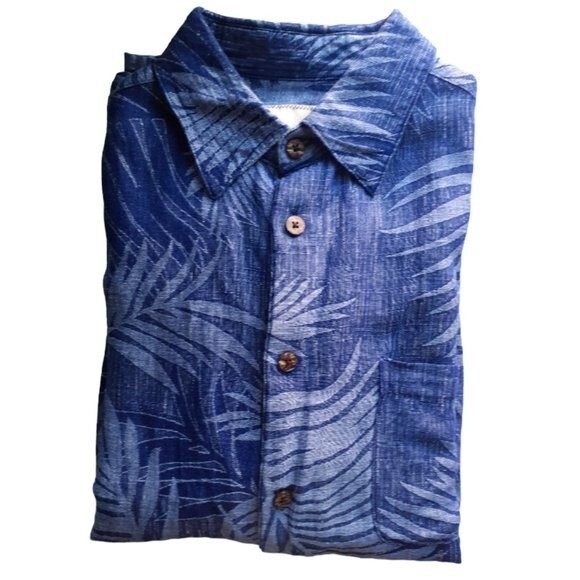 Island Republic Vintage Silk Linen Blend Navy Hawaiian Men's Button Shirt Large - Picture 1 of 9